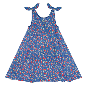 Girls Navy Floral Tie Knot Button Front Dress
