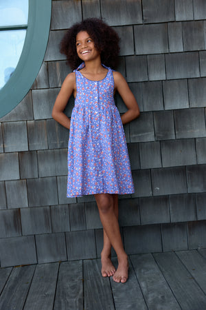 Girls Navy Floral Tie Knot Button Front Dress