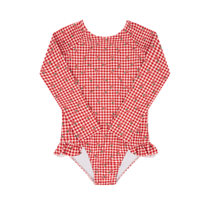 Girls Floral Gingham Rashguard One Piece