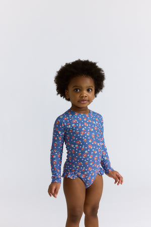 Girls Navy Floral Rashguard One Piece
