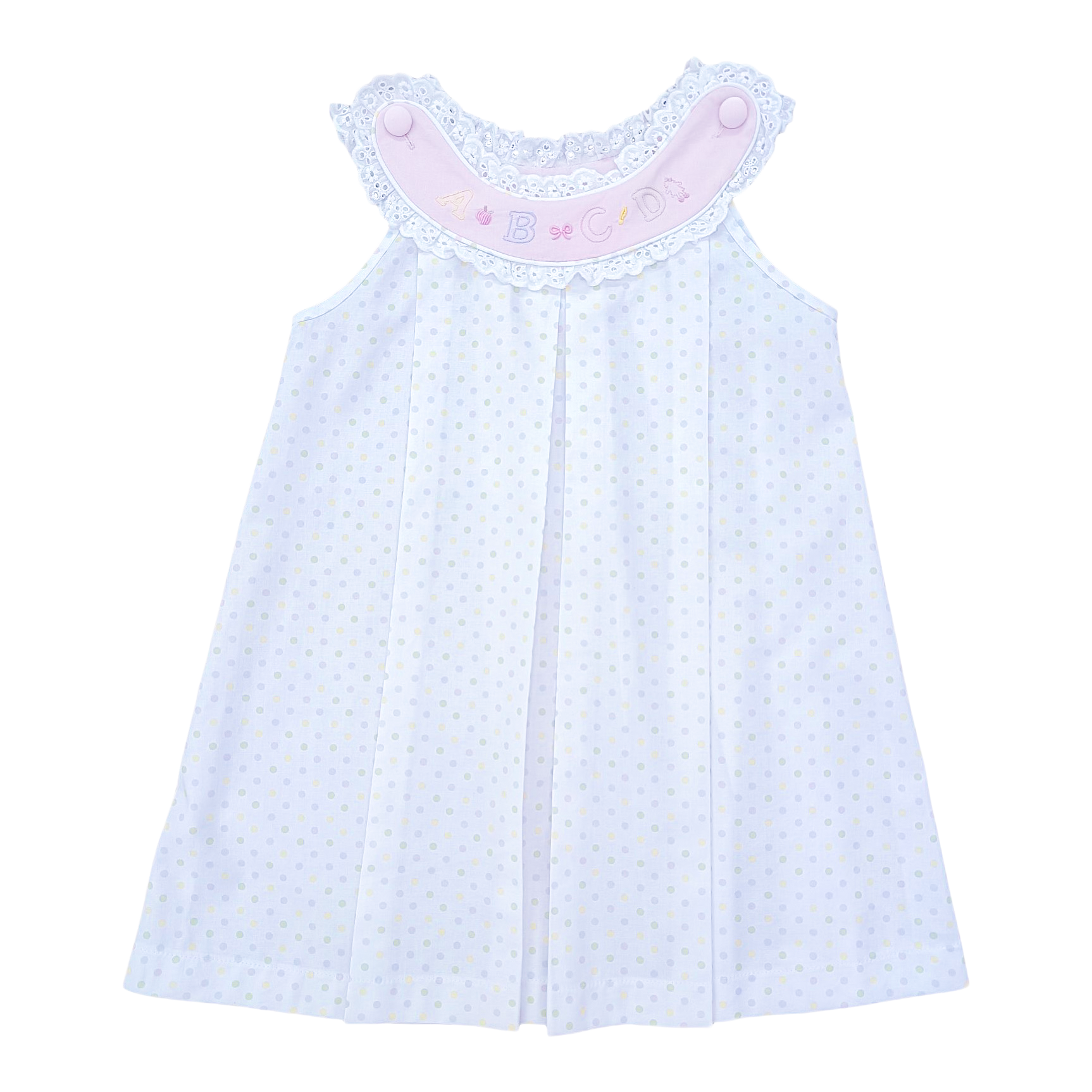 Pastel Bitty Dot w/ ABC Embroidery Callie Dress