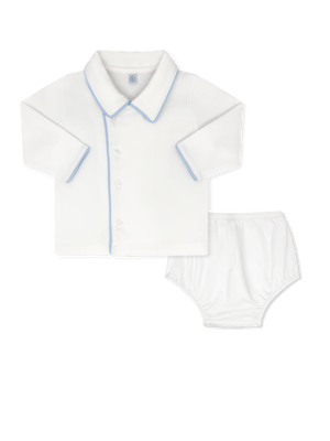 Warren White w/ Blue Piping Little One Diaper Set