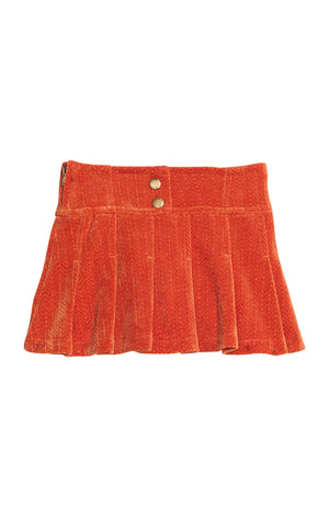 Rust Herringbone Corduroy Pleated Skort