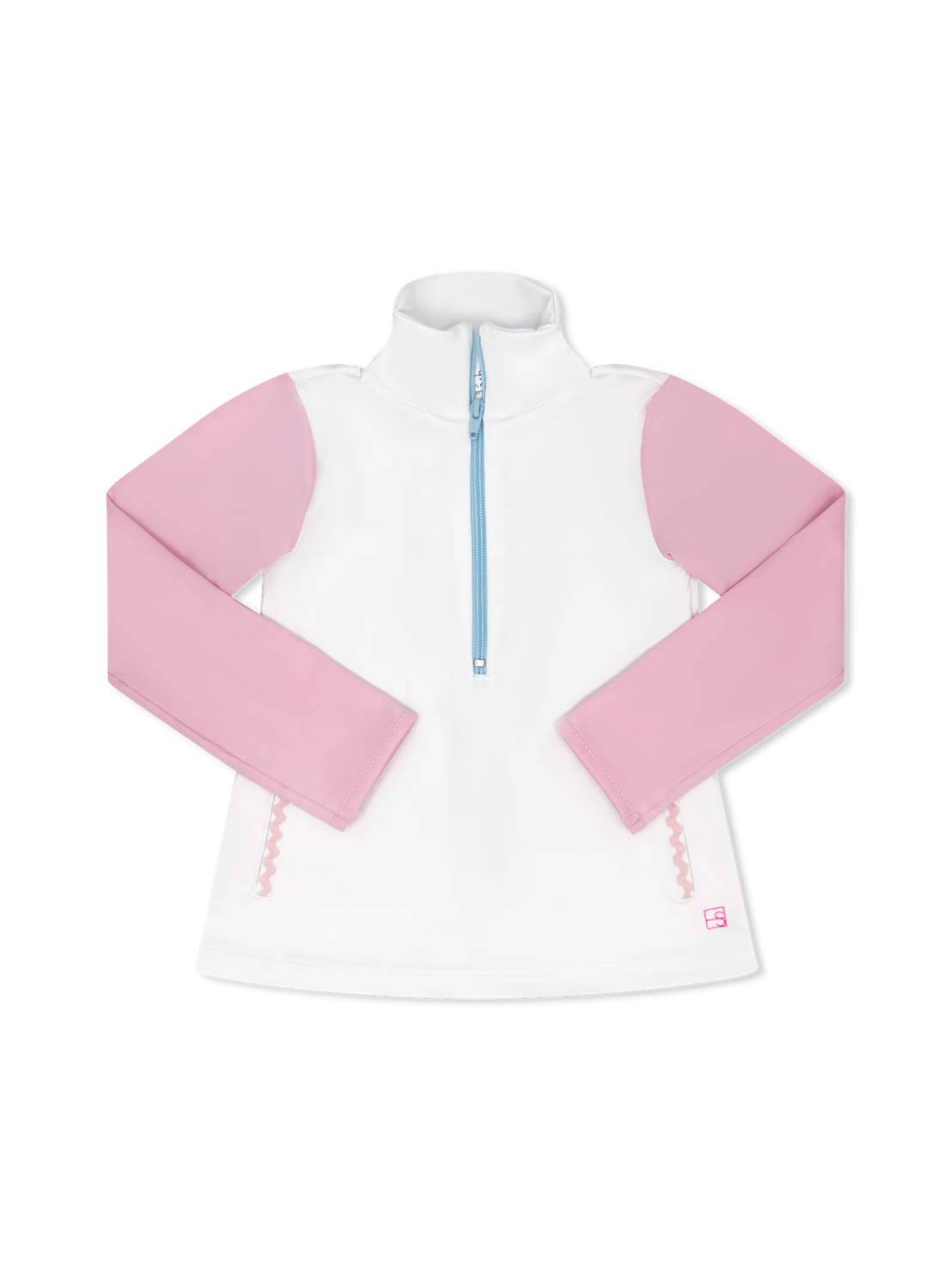 Pure Coconut w/ Cotton Candy Pink Arms, Cotton Candy Blue Zipper & Cotton Candy Pink Ric Rac Heather Half Zip