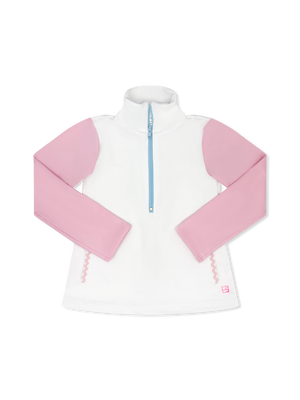 Pure Coconut w/ Cotton Candy Pink Arms, Cotton Candy Blue Zipper & Cotton Candy Pink Ric Rac Heather Half Zip