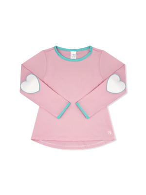 Cotton Candy Pink Top w/ Totally Turquoise Welting & Cool Mint Heart Patches Kylie LS Tee