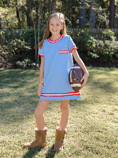 Game Day Light Blue w/ Red & White Ribbon Landry Dress