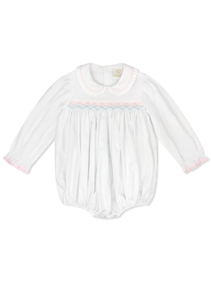 Willow White Pique, Pink & Blue Smocking Michelle Bubble