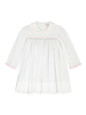 Willow White Pique w/ Pink & Blue Smocking Michelle Dress