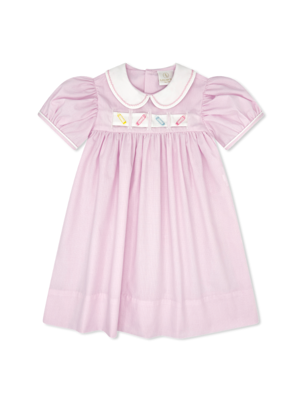 Baby Pink Minigingham, Snowman, Bows, Crayons, Holly Ruth Ribbon Dress