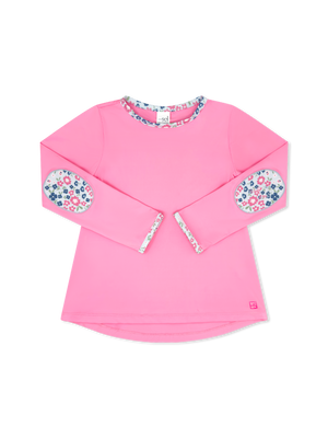Flamingo Pink w/ Baton Rogue Blooms Patches Kylie LS Tee