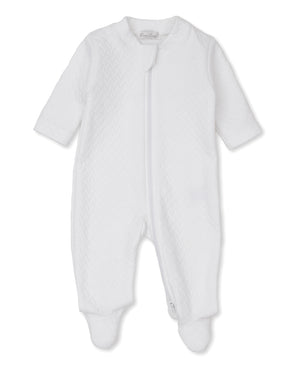 White Classic Jacquards Footie w/ Zip