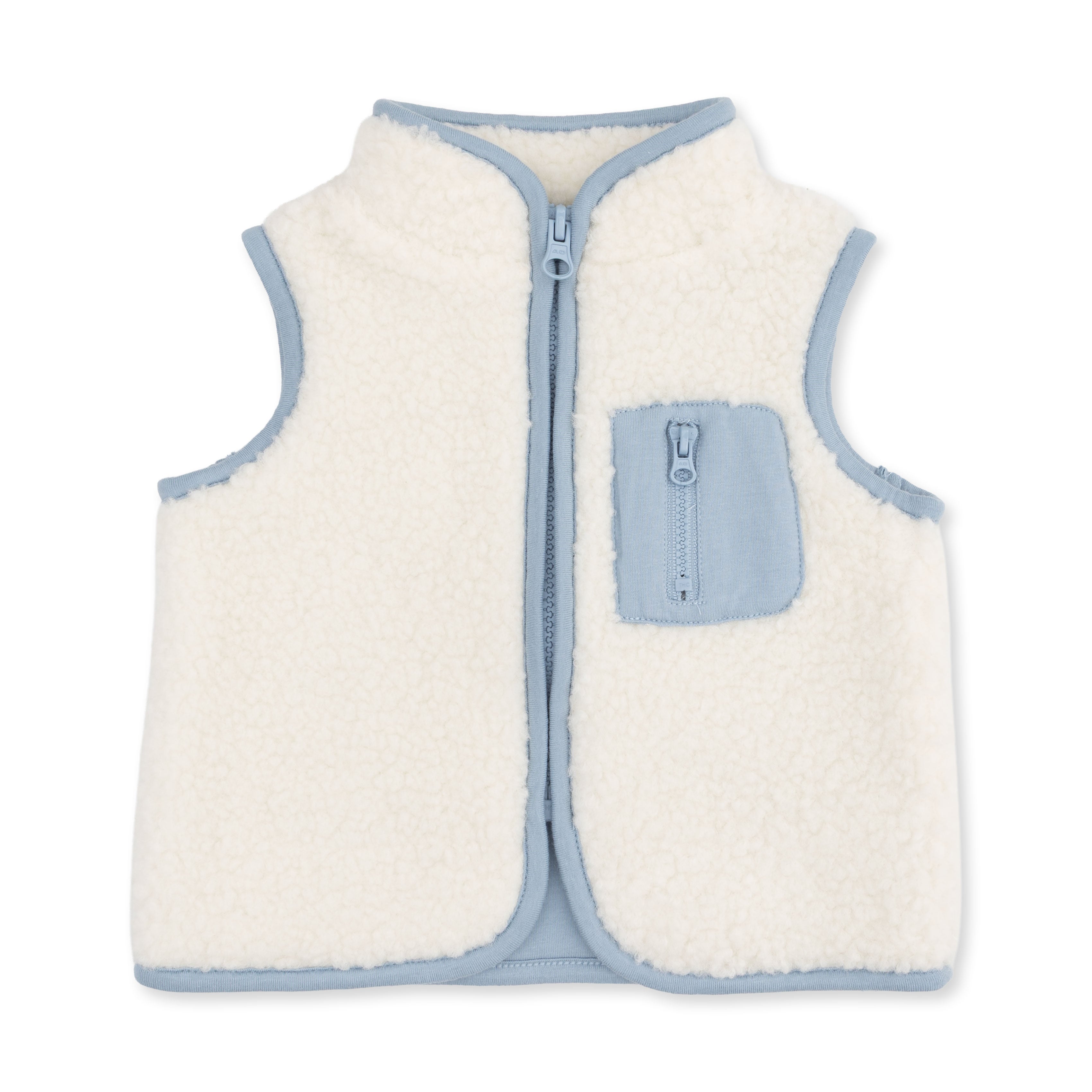 Cream, Blue Sherpa Zip Vest