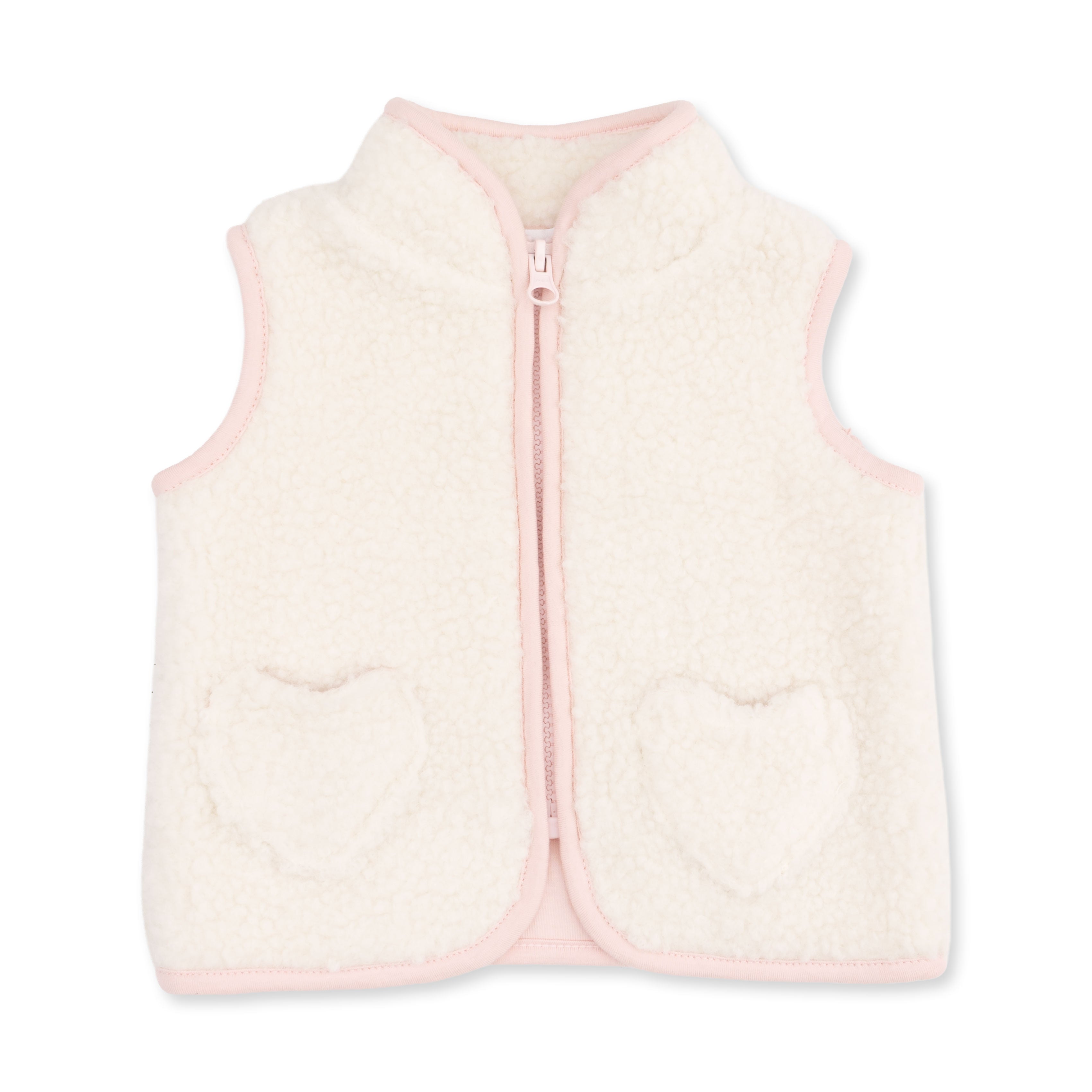 Cream, Pink Sherpa Zip Vest