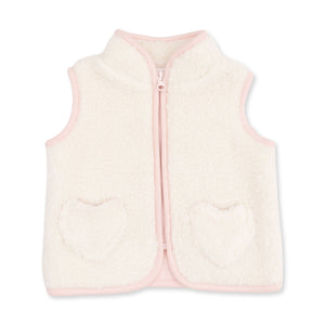 Cream, Pink Sherpa Zip Vest