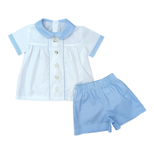 White w/ Blue Gingham & Cowboy Clark Short Set