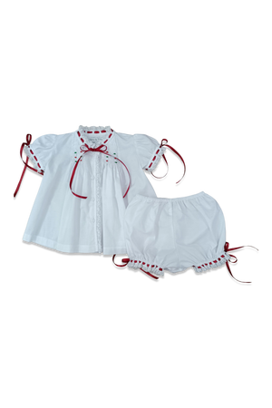 White w/ Red & Green Heirloom Smocked Bloomer Set