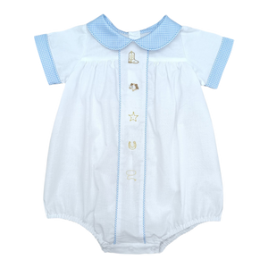 White w/ Blue Gingham & Cowboy Emb Clark Bubble