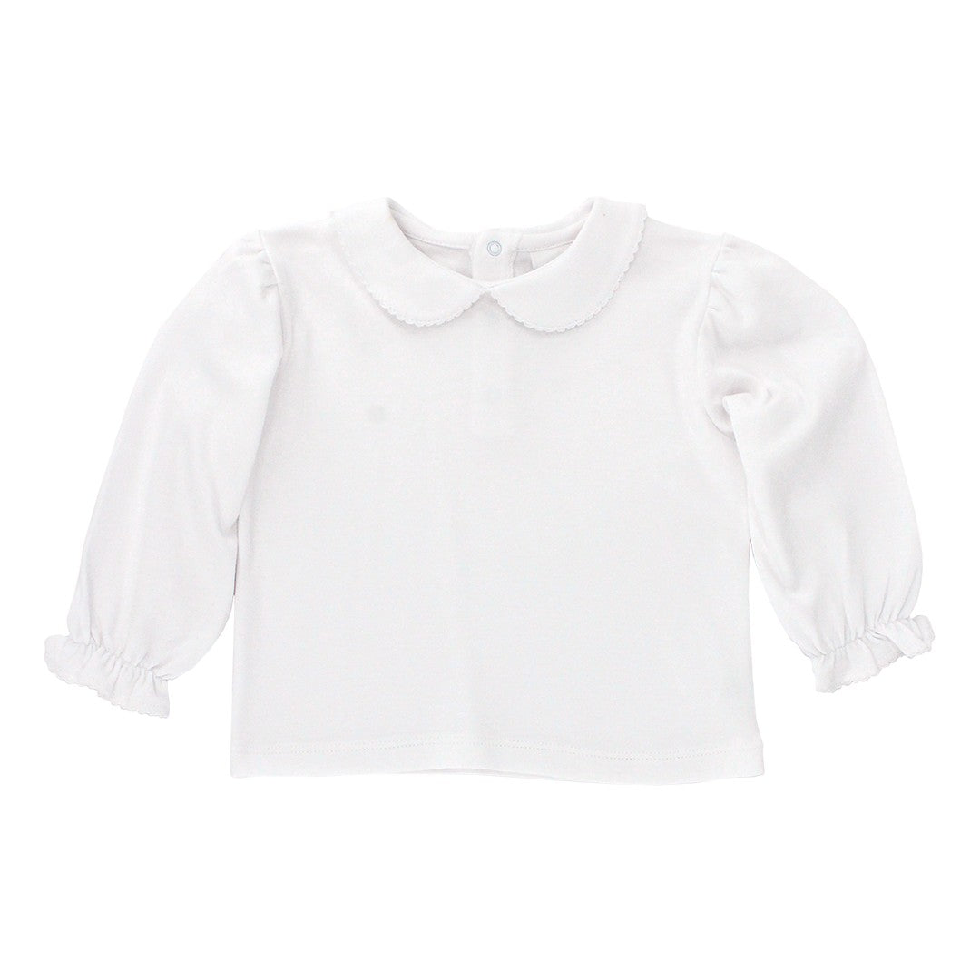White Knit Girls LS Button Back Shirt