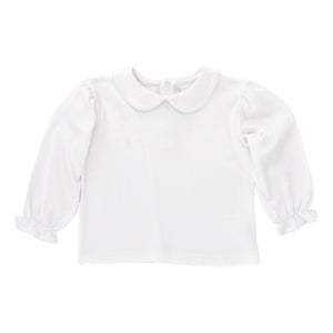 White Knit Girls LS Button Back Shirt