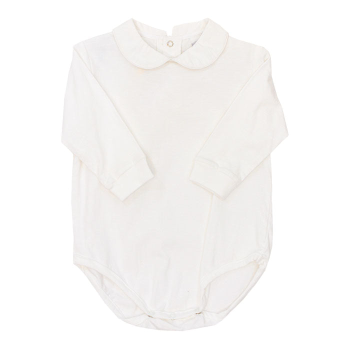White Knit & Trim Boys LS Onesie