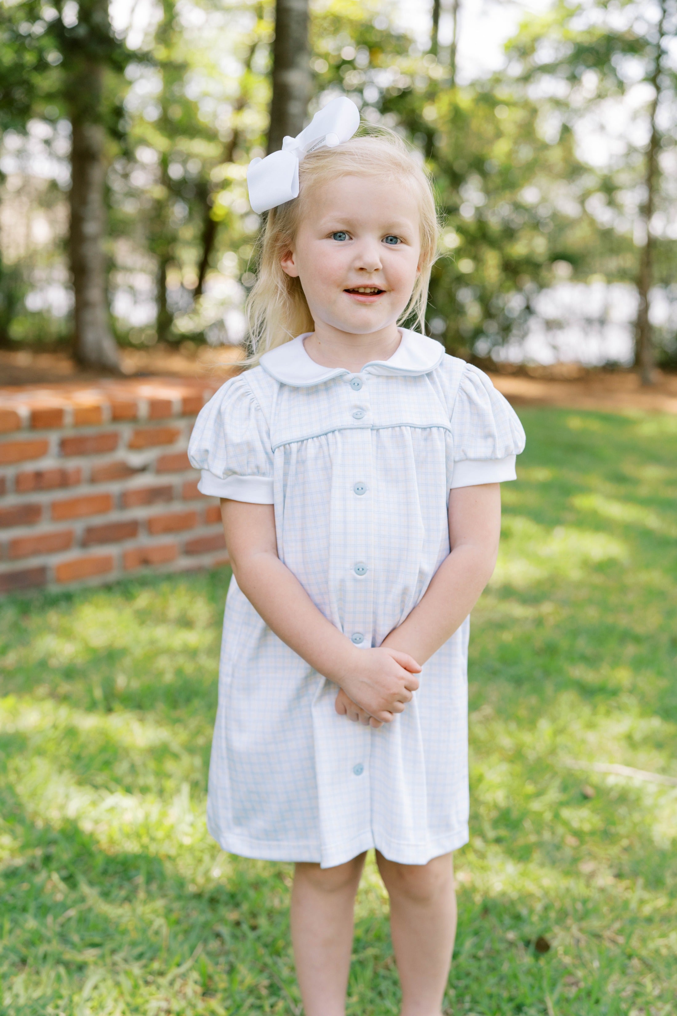 Cornflower Check w/ Blue Buttons Breccan Dress