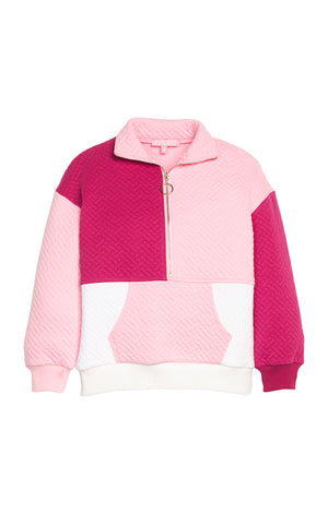 Color Block Pullover-Pink & Cranberry Quilted Trellis (Kid)