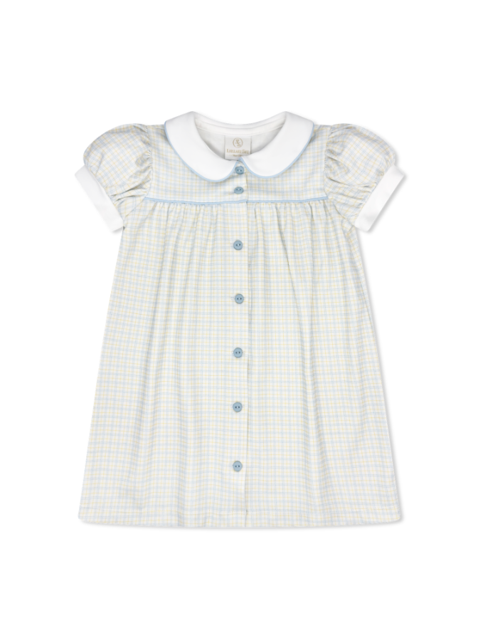 Cornflower Check w/ Blue Buttons Breccan Dress