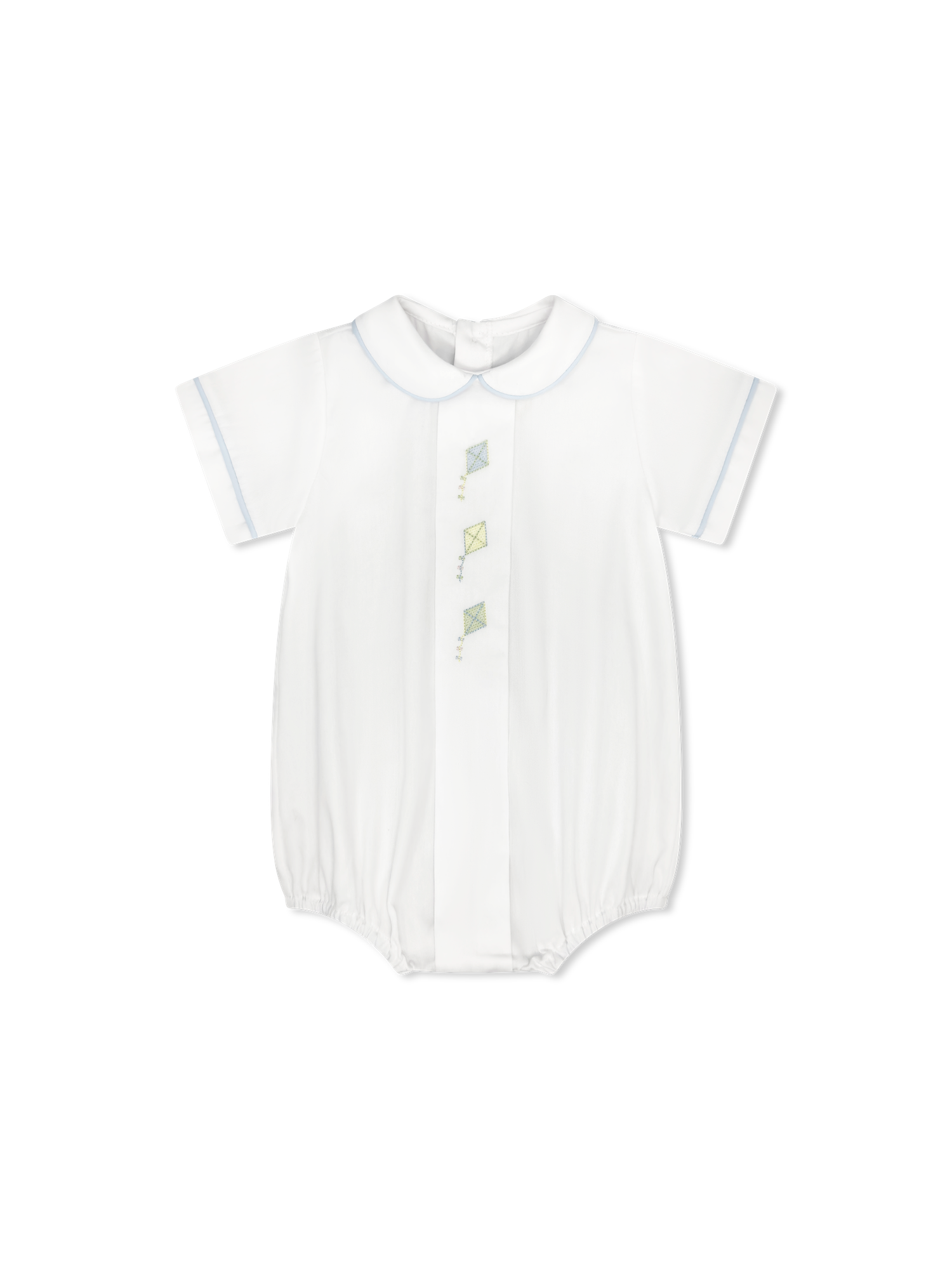 White Pique w/ Blue Piping & Kite Emb Palmer Bubble