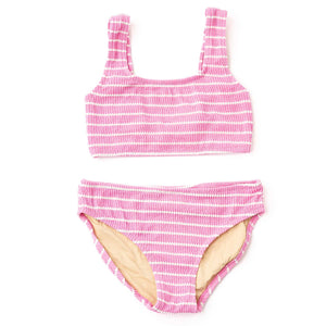 Pink Stripe Crinkle Two Piece Swimsuit