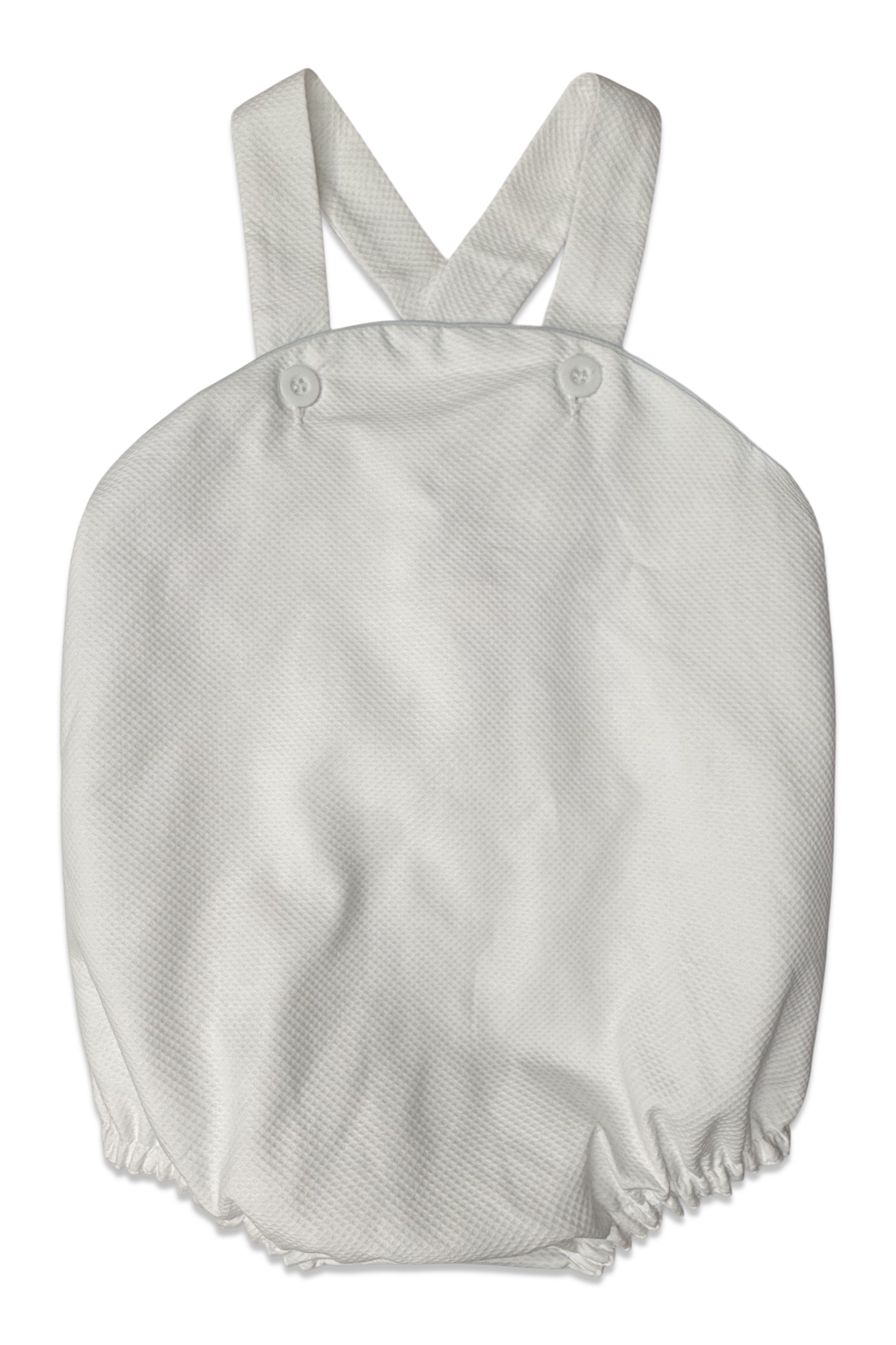 White Pique w/ Blue Trim Cross Back Bubble