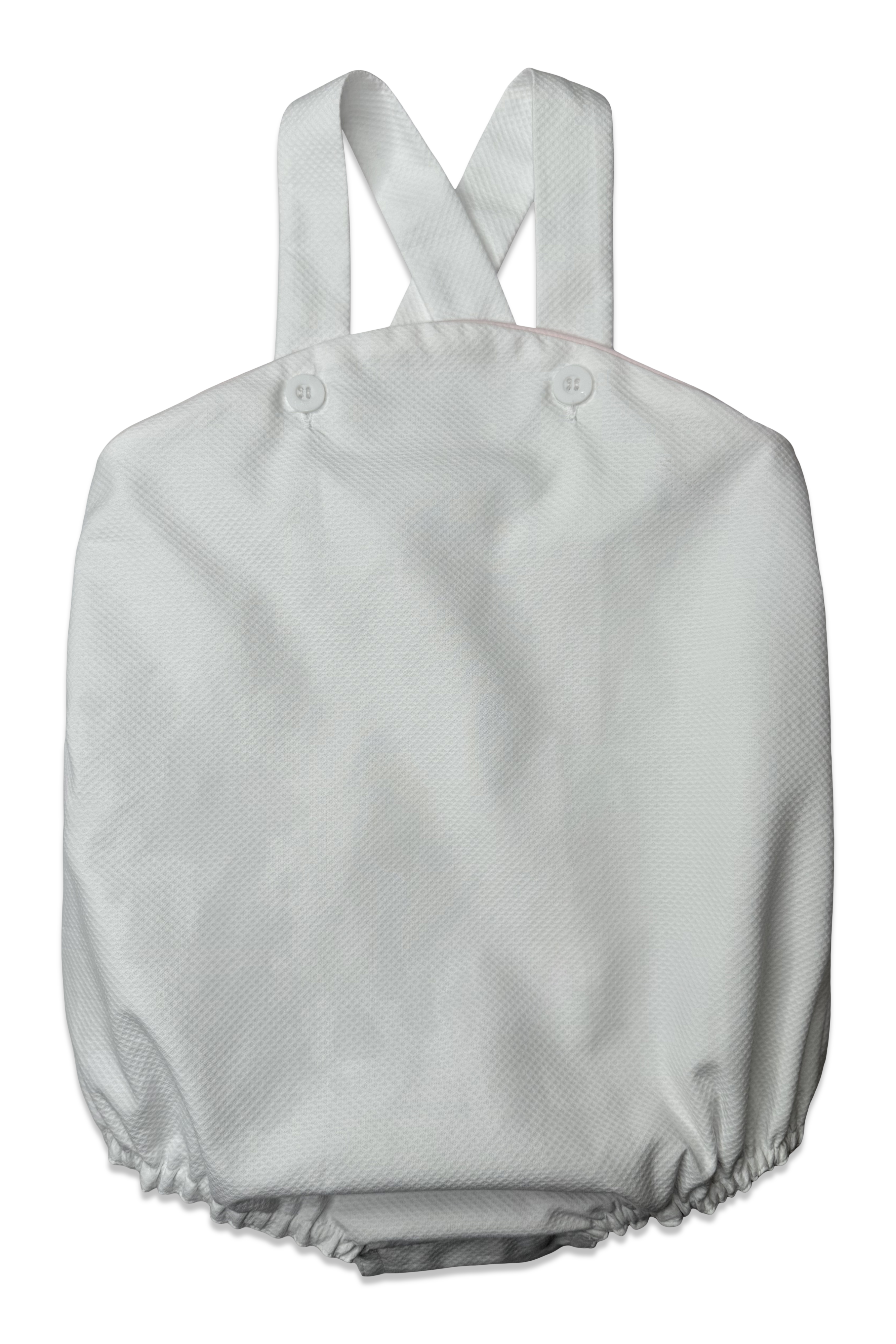 White Pique w/ Pink Trim Cross Back Bubble