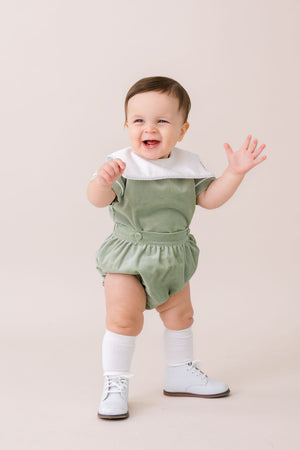 Christian Button On - Leyland Green w Winter White Velvet (Baby)
