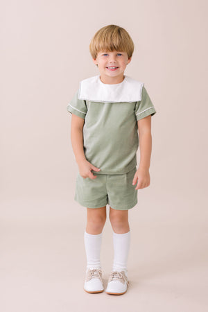 Christian Short Set - Leyland Green Velvet w Winter White Velvet (Toddler)