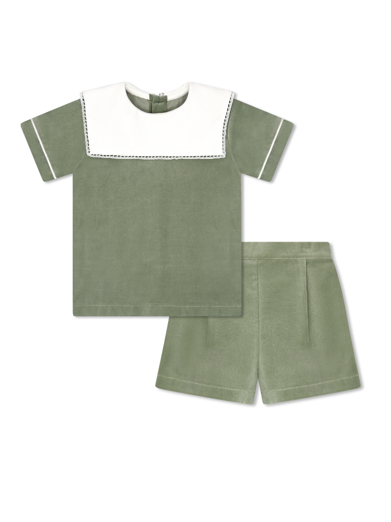 Christian Short Set - Leyland Green Velvet w Winter White Velvet (Kid)