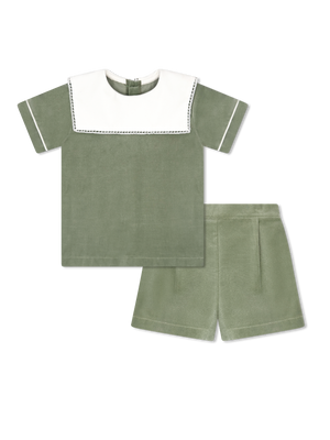 Christian Short Set - Leyland Green Velvet w Winter White Velvet (Toddler)