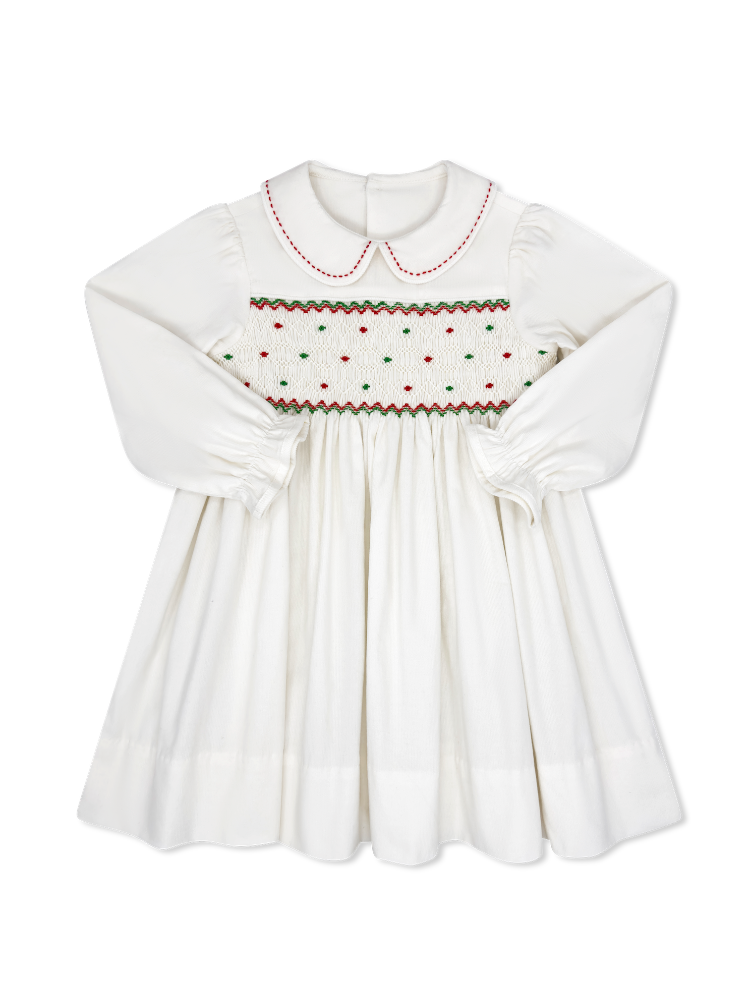 Clara Dress - Dream White Cord w Garland Green (Kid)