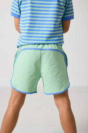 Palm Green Retro Super Short w/ Sky Blue Piping