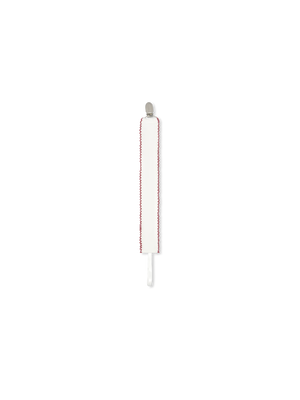 Legacy Pacifier Clip - White w/ Red Picot Trim