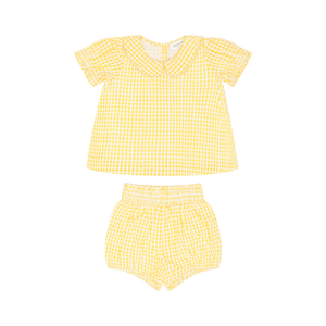 Yellow Gingham Girls Soleil Ruffle Sleeve Top & Bloomer Set