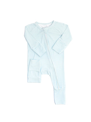 Dusty Blue Mini Stripe Sleep Romper