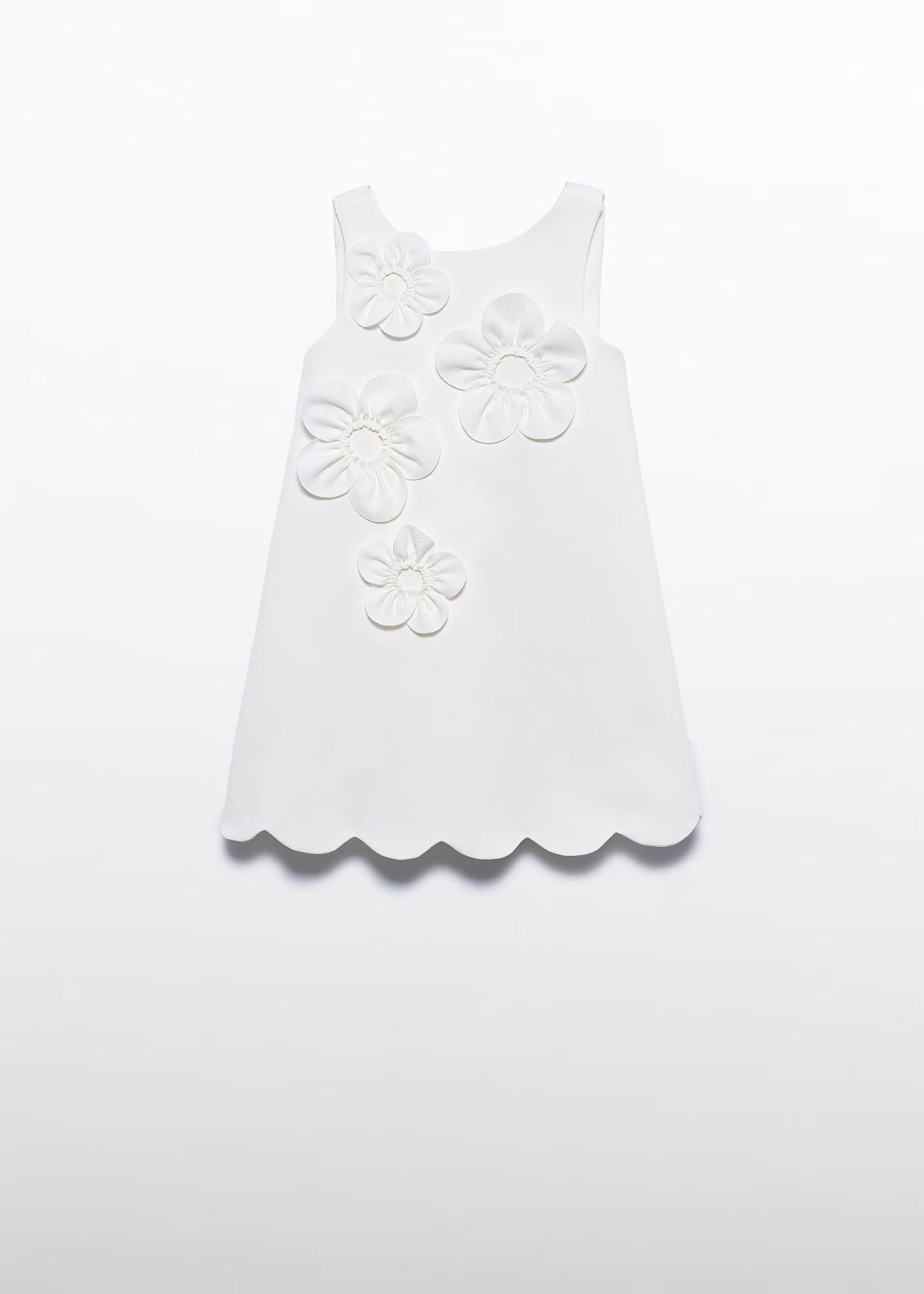 White 3D Flower Scallop Dress