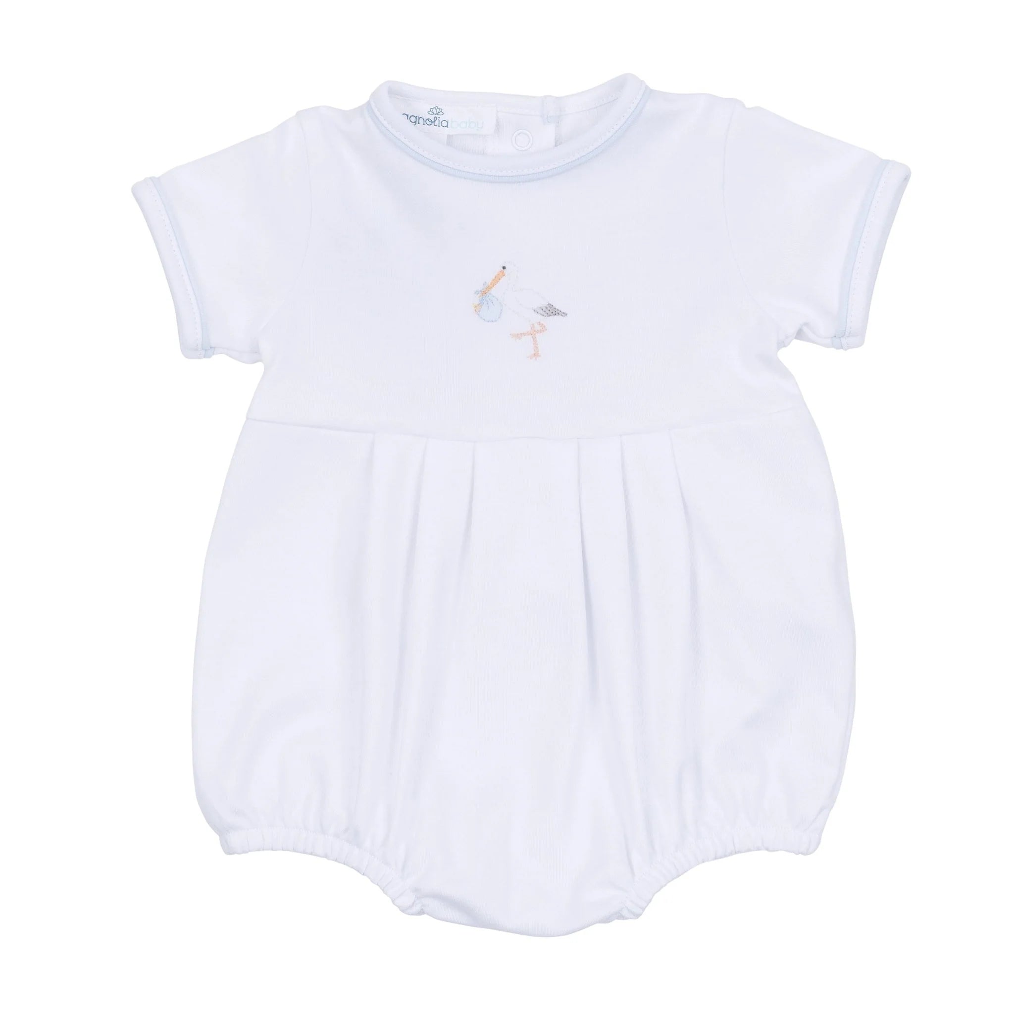 Light Blue Vintage Stork Short Sleeve Boy Bubble