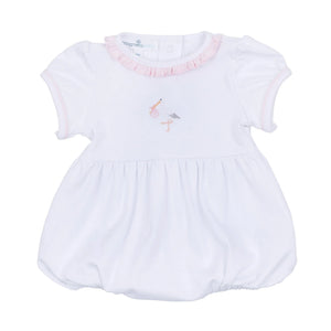 Pink Vintage Stork Short Sleeve Girl Bubble