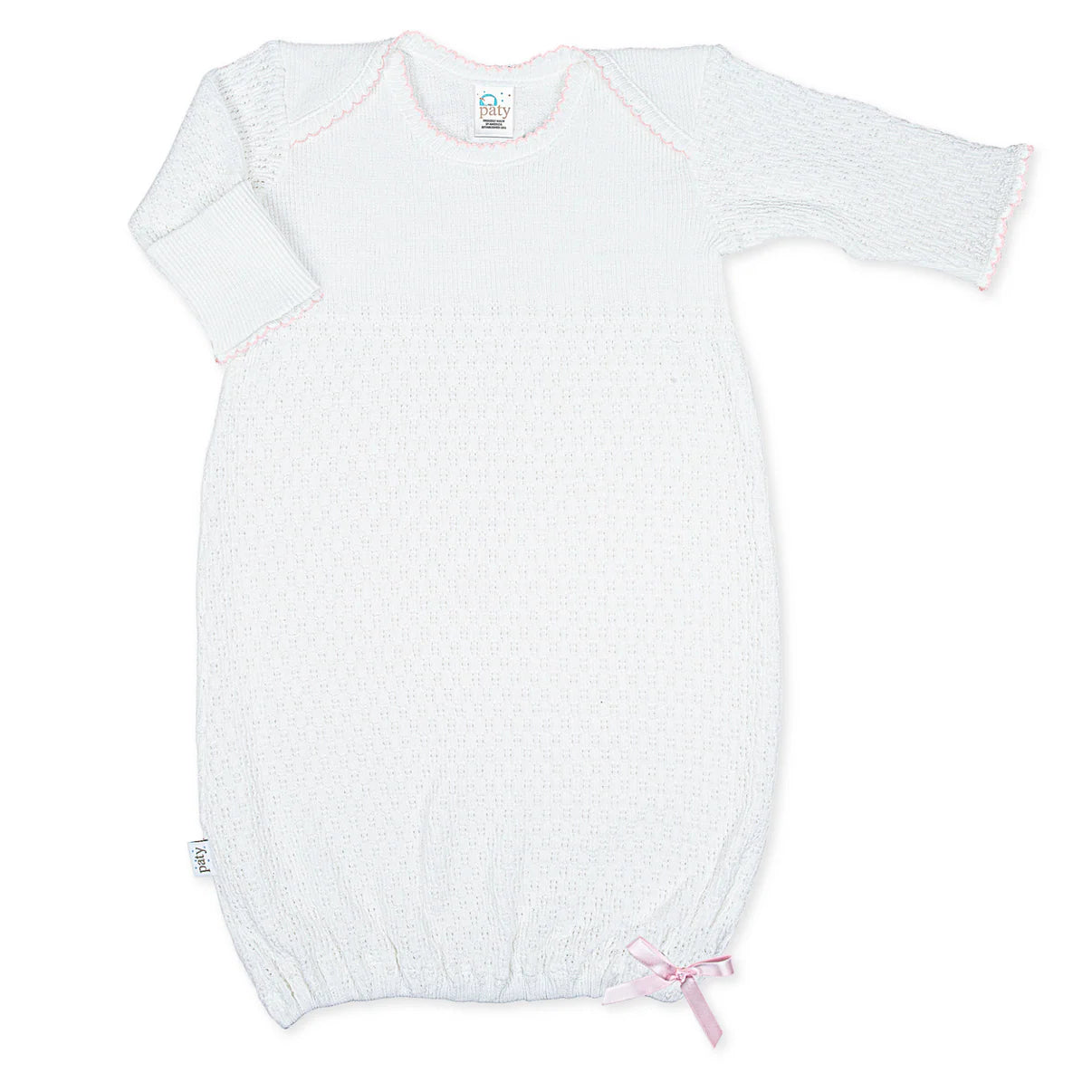 Knit Overlap Gown- White w/ Pink