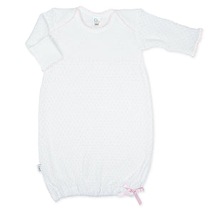 Knit Overlap Gown- White w/ Pink