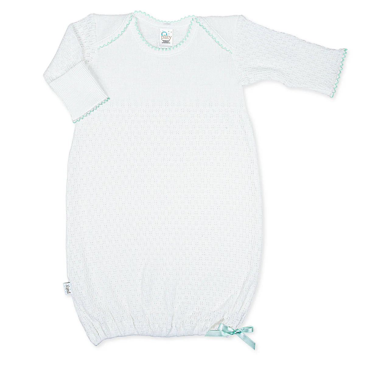 Knit Overlap Gown-White w/ Mint