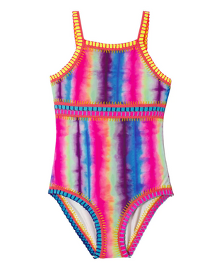 Rainbow Embroidered High Neck One Piece