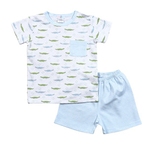 Blue Alligators Pima Short Set (Toddler)