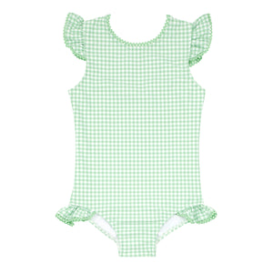 Palm Gingham Ruffle Sleeve One Piece (Infant/Baby)